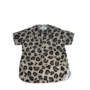 Misslook Leopard Print Button Down Short‎ Sleeve Tunic Top Shirt XXL